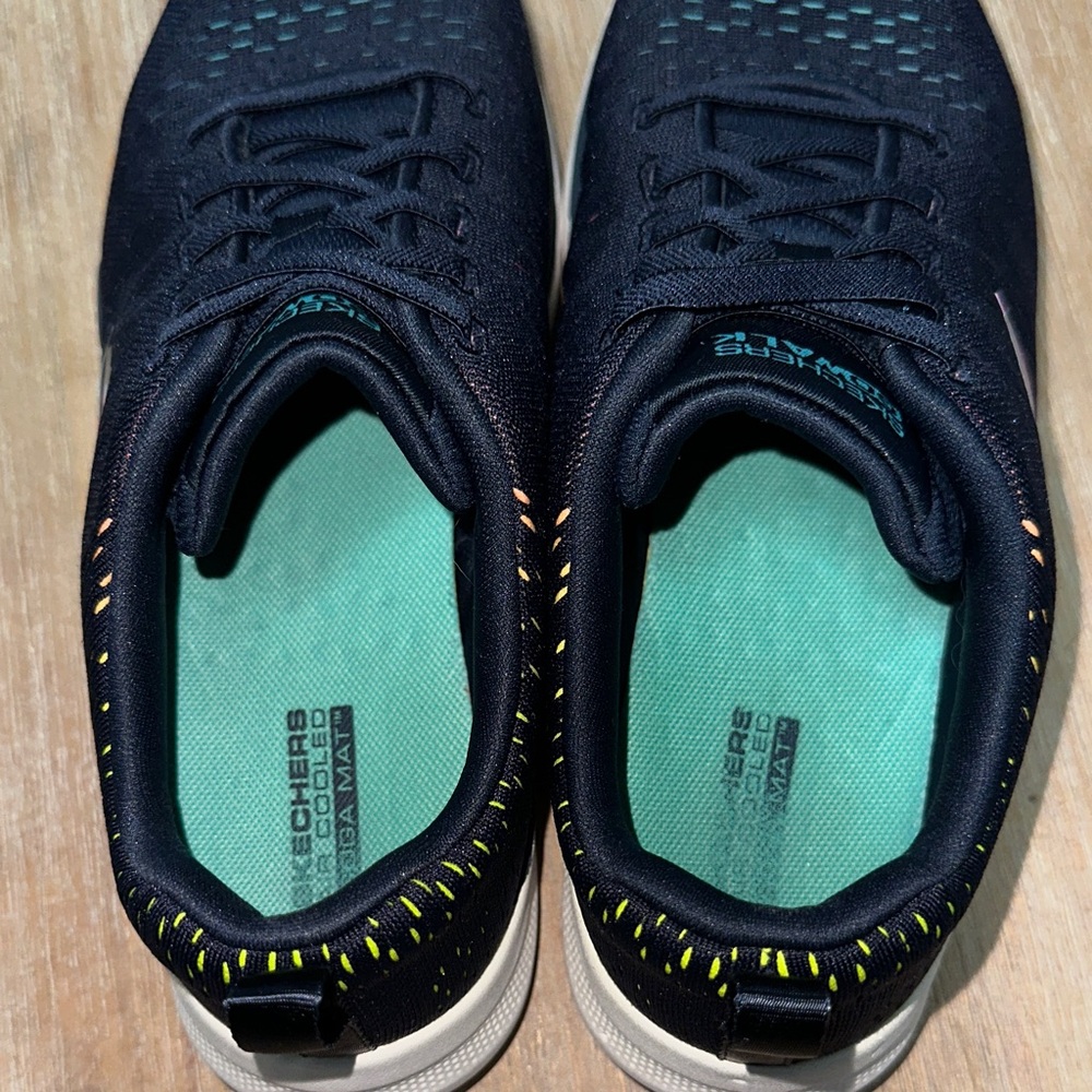 Skechers Black Slip-On Athletic Shoes with Rainbow Stitching - Picture 7 of 9